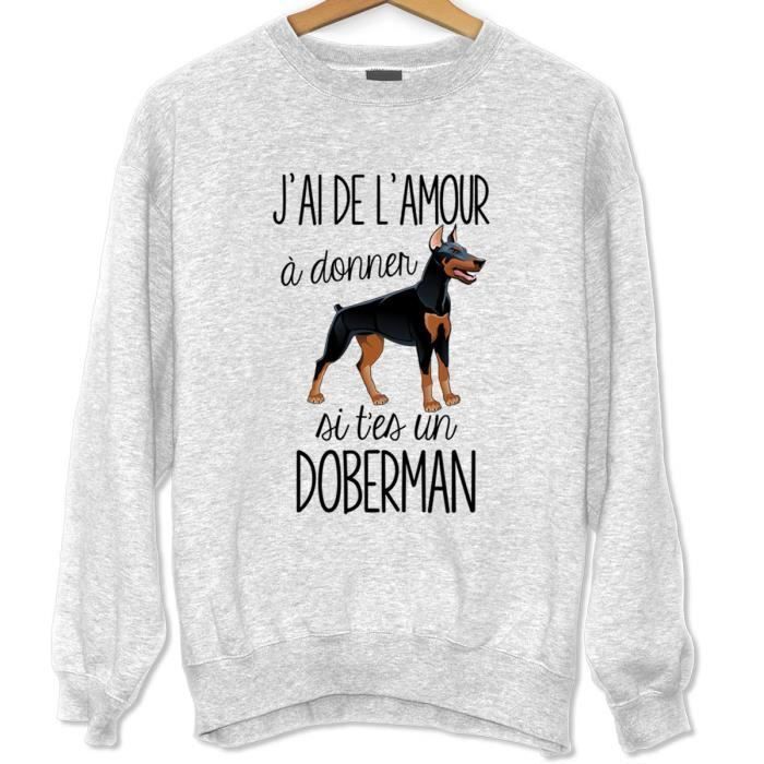 Sweat Unisexe - Doberman - Humour Drôle - Gris - Manches Longues