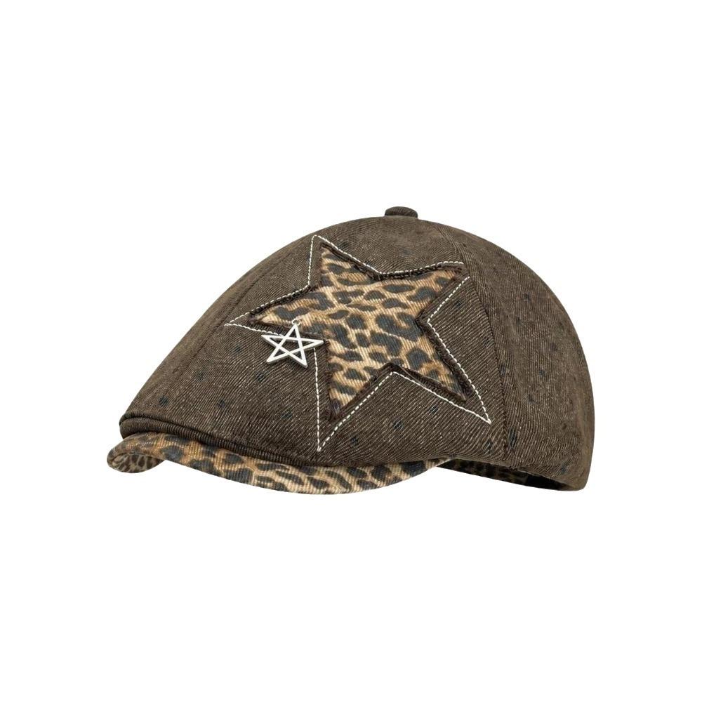 Leopard Denim Beret Hat Star Rivet Baseball Hat New Newsboy Cap Y2K