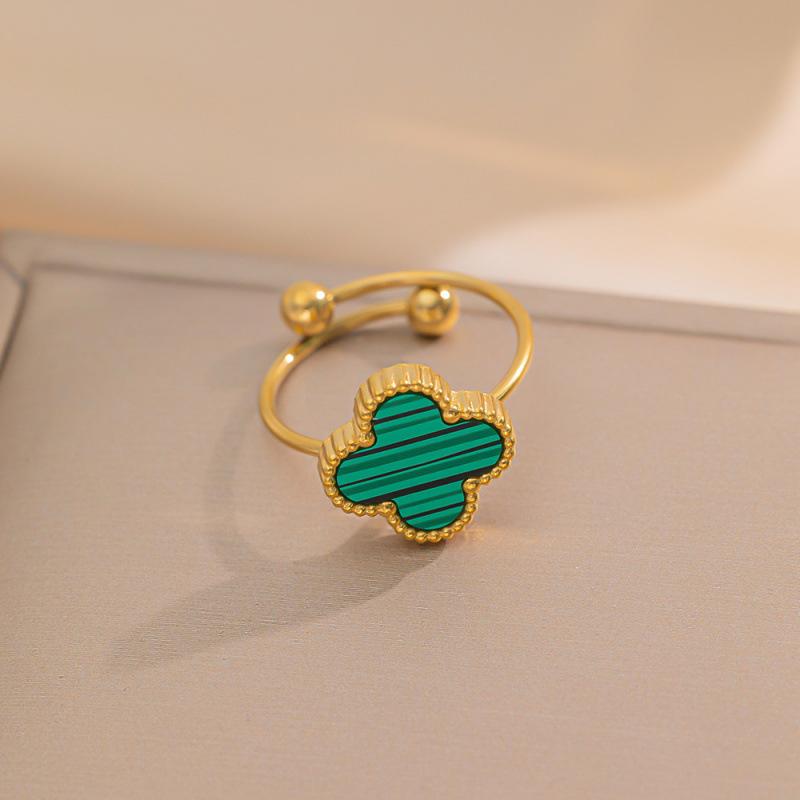 Счастливая подвеска для девочки Клевер Открытое кольцо Титановая сталь 18K Золото Простое кольцо