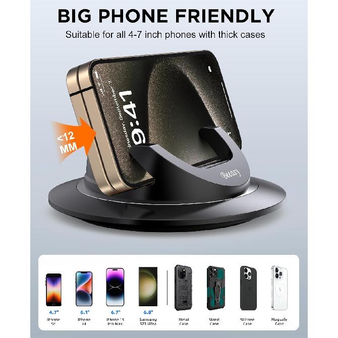 Beeasy Car Phone Holder Mount, 360° Rotation Dashboard Phone Holder, Silicone Non-Slip Cell Phone Car Mount, Universal for iPhone 17/16 Pro Max,