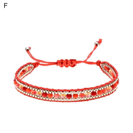 Women Bracelet Adjustable Braided Rope Faux Crystal Vintage Ethnic Style Hollow Out Wrist