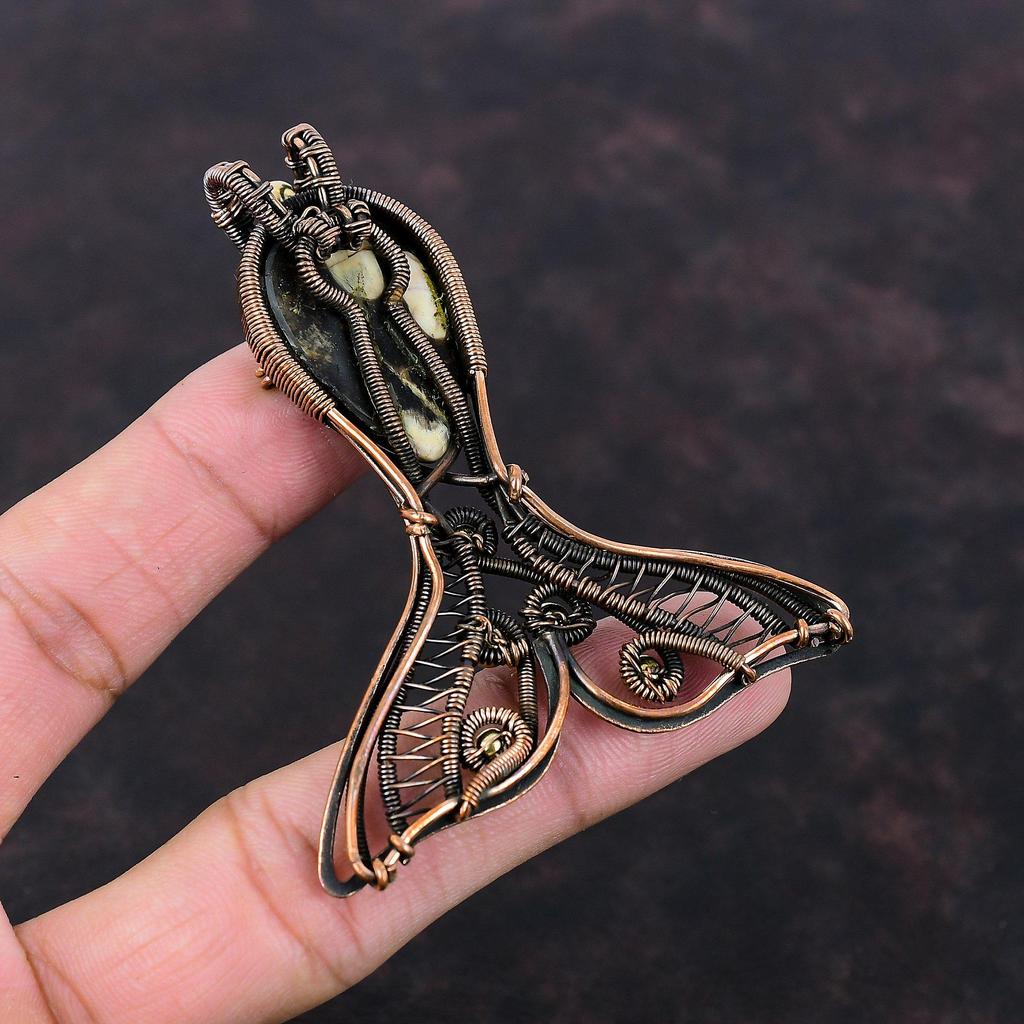 Peanut Wood Jasper Pendant Copper Wire Wrapped Pendant Fish Pendant Gemstone Copper Jewelry Gift For Her Handmade Pendant Wire Wrap Jewelry