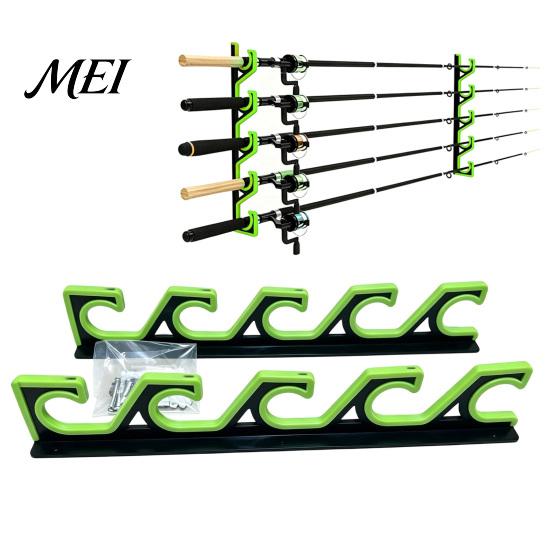 Indoor Fishing Tackle Storage 2Pcs Wall Mount Rod Holder, 5 Pole Display Organization Rack for Garage Shed, Horizontal Organizer Stand