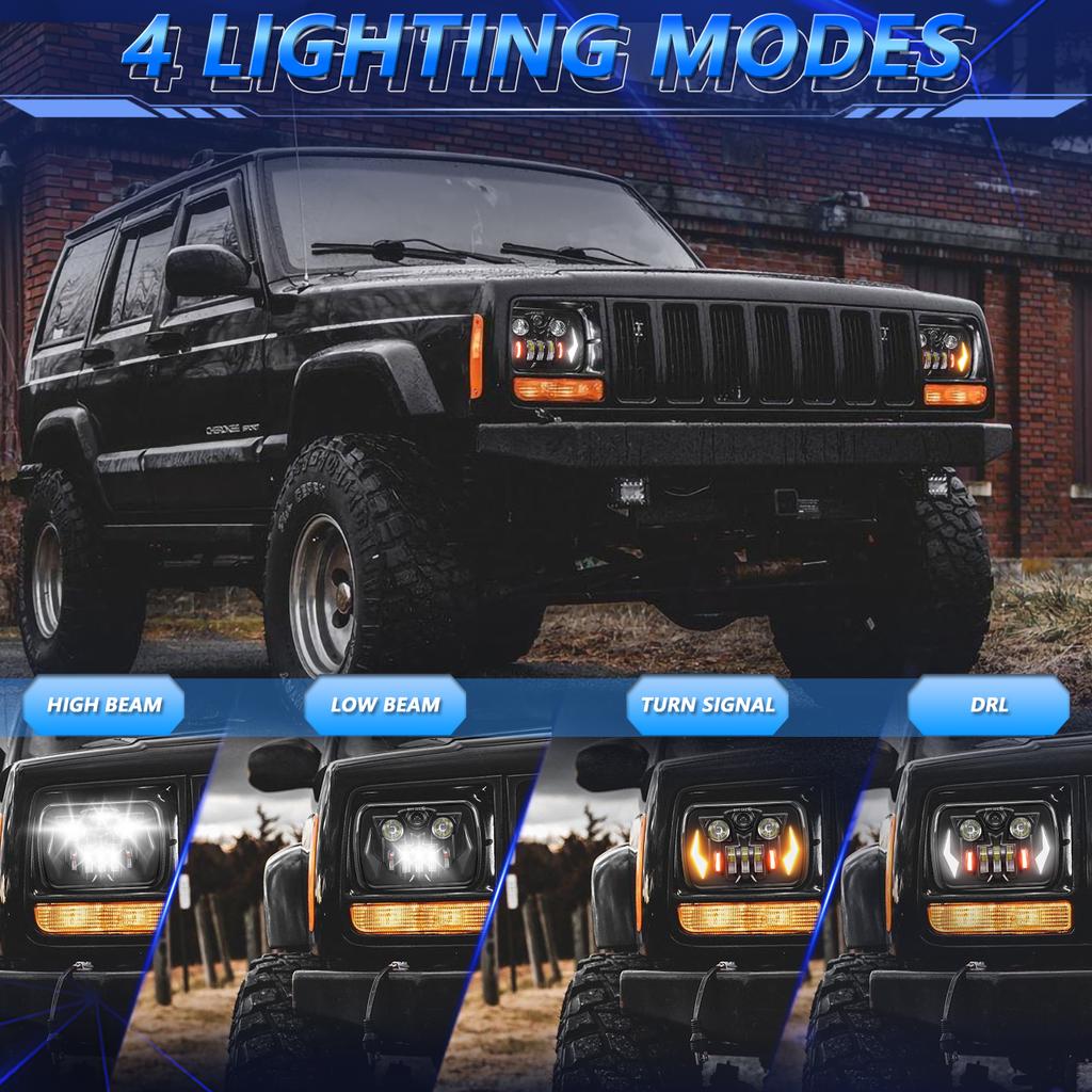 7 Inch LED Headlight Square Headlamp High Low Beam DRL Turn Signal Lamp for Off Road Vehicle