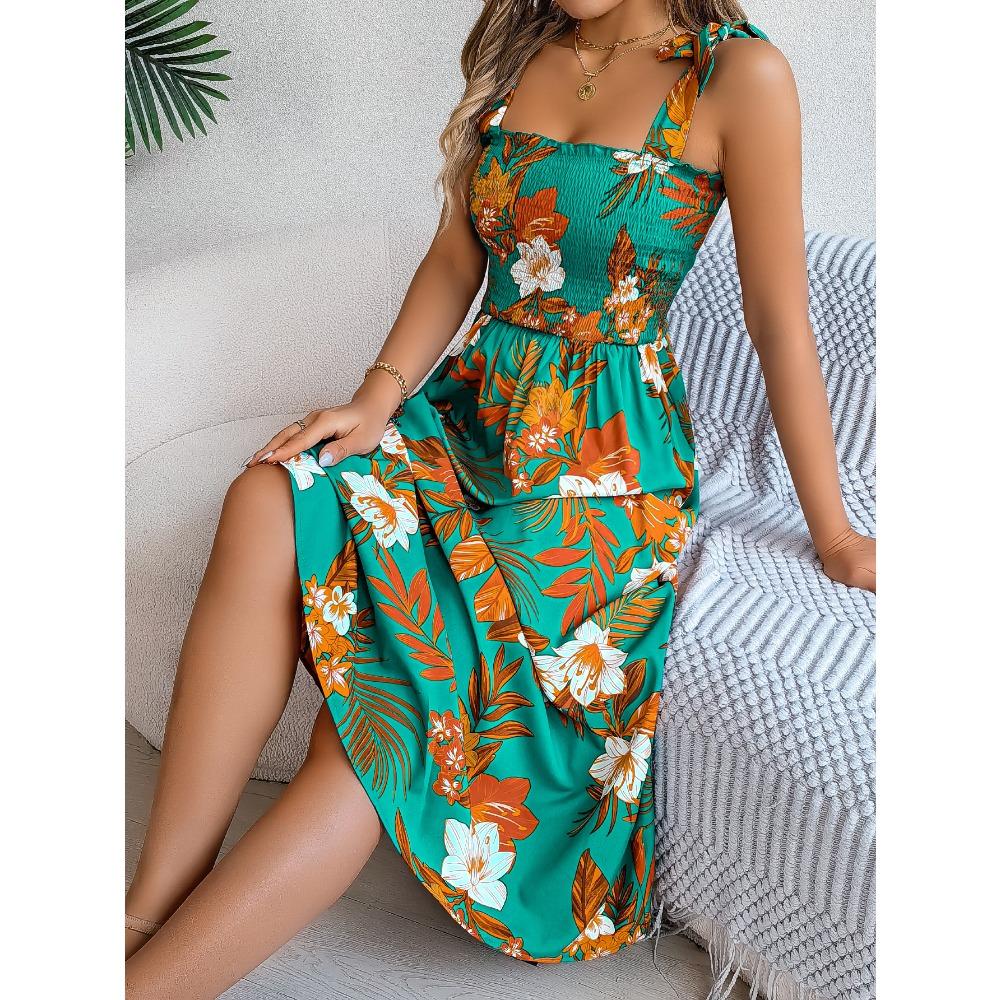 Весенне-летняя юбка-сарафан с цветочным принтом и поясом на завязках, праздничная пляжная длинная юбка, модная женская длинная юбка