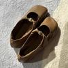 Sheepskin Version! Retro Pleated Shallow Mouth Square Head Single Shoes for Women with Soft Bottom Flat Bottom Mary Jane Shoes for Women