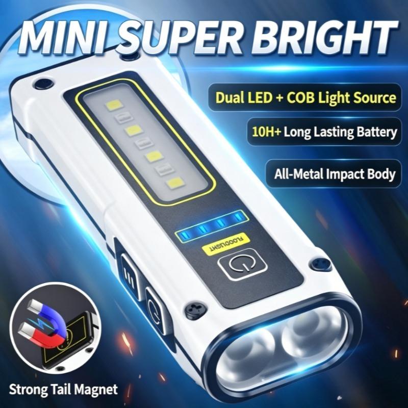 Портативный мини-фонарик LED, перезаряжаемый через USB Type-C, с встроенным сильным магнитом, водонепроницаемый рабочий фонарь для кемпинга, рыбалки, аварийных ситуаций на открытом воздухе