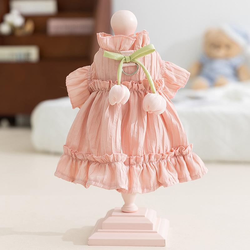 Cat Clothes Spring Summer Princess Style Tulip Pleated Dress Blue Cat Kitten Hairless Cat Pet Cat Clothing