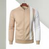 Fall Spring Men Jacket Stand Collar Zipper Closure Long Sleeves Color Matching Elastic Cuff Hem Cardigan