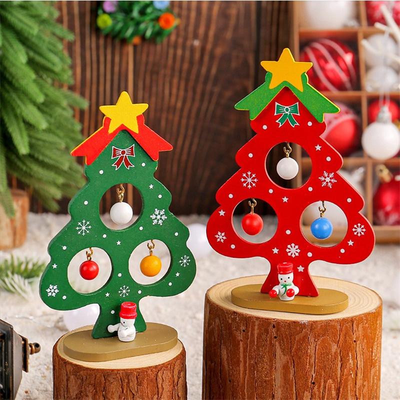 Мини-деревянное украшение на рождественскую елку зеленая красная мини-елка с подвесным украшением для рождественской вечеринки