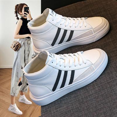 Кожаные высокие кеды женские осенне-зимние новые женские туфли универсальные на плоской подошве с цветными вставками повседневные кеды для скейтборда белые туфли