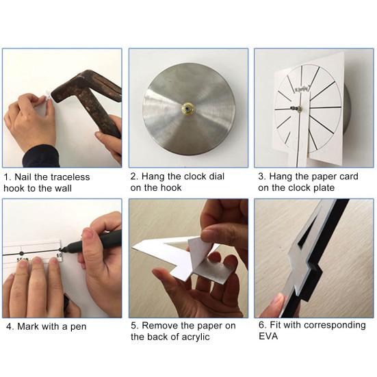 3D DIY Acrylic Luminous Mirror Surface Wall Sticker Clock Living Room Decor