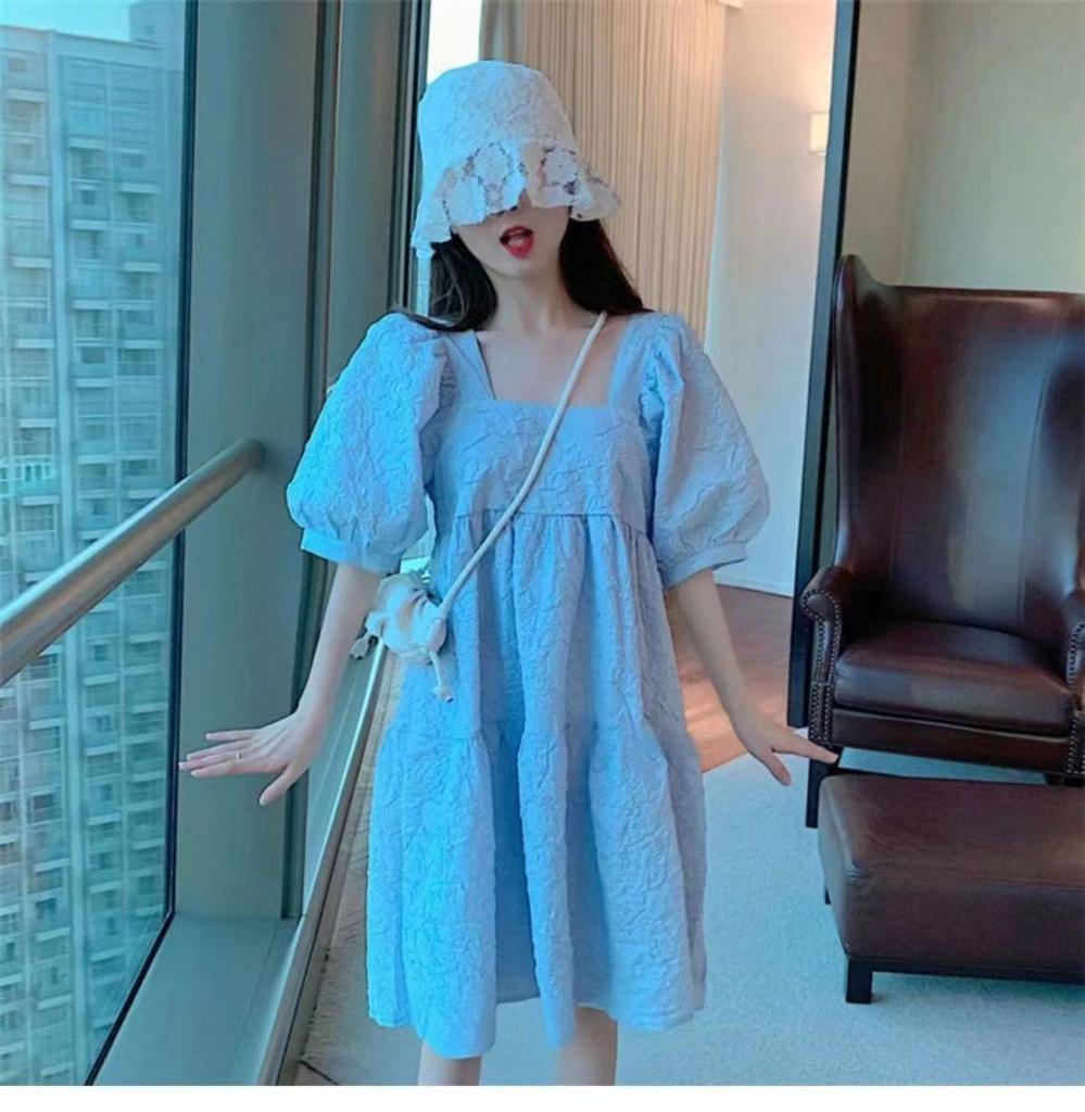 2022 Summer Maternity Puff Sleeve Dress: Lightweight, Loose Fit, Belly-Covering, Age-Reducing