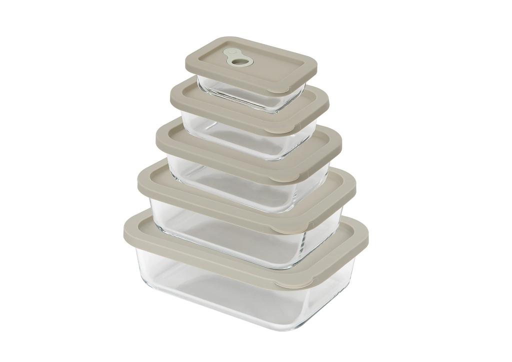 Doctor House Modum Glass Storage Container Canister Rectangular with Silicone Lid 1040ml Set of 2 Large Capacity Khaki Oven Safe Microwave Safe Air