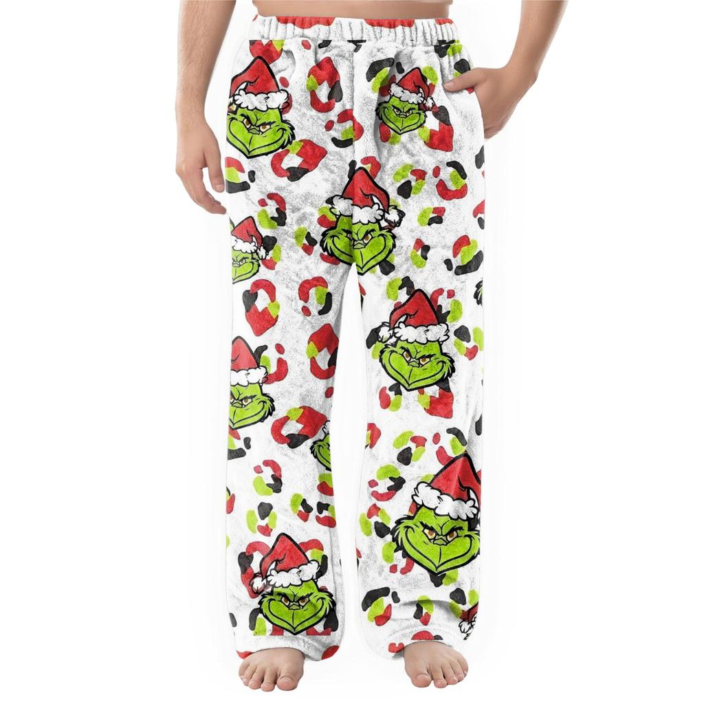 Men's Flannel Pocket Casual Pants, Printed Pocket Casual Pants, Home Sleeping Pants