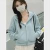 Women's Gray Hooded Zipper Cardigan - Long-Sleeve Sweater Jacket for Spring and Autumn
