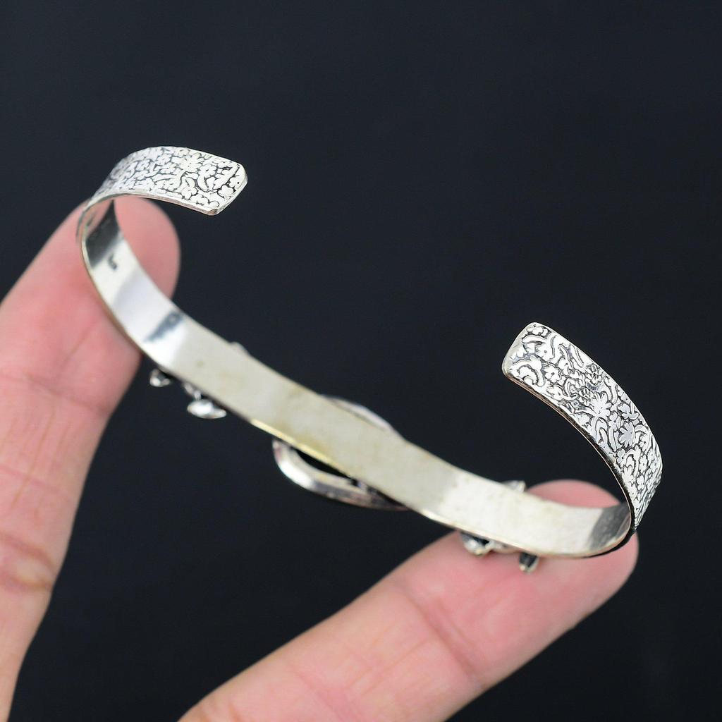 Распродажа ко Дню сестер Март Кровавый камень Камень Серебро 925 пробы Модный браслет-бенгл с цветком Ювелирные изделия