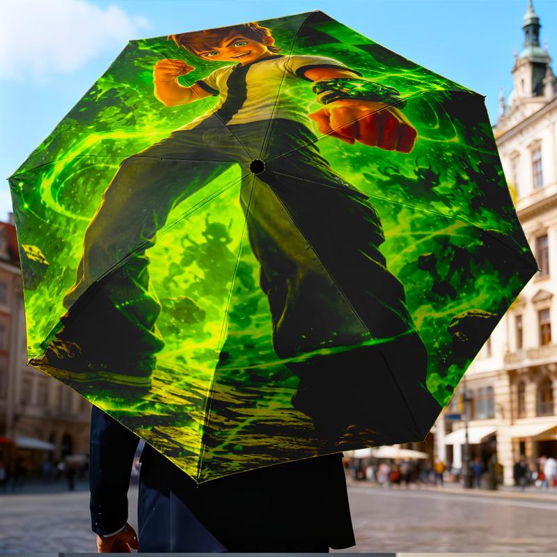 Superhero Cityscape Adventure Mini Umbrella, 5-Fold, Lightweight, Retractable Umbrella Features 8 Ribs, Ideal for Outdoor Use Birthday Gifts