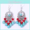 Ethnic Simulation Turquoise Beaded Earrings With Silver Filigree For Casual Wear