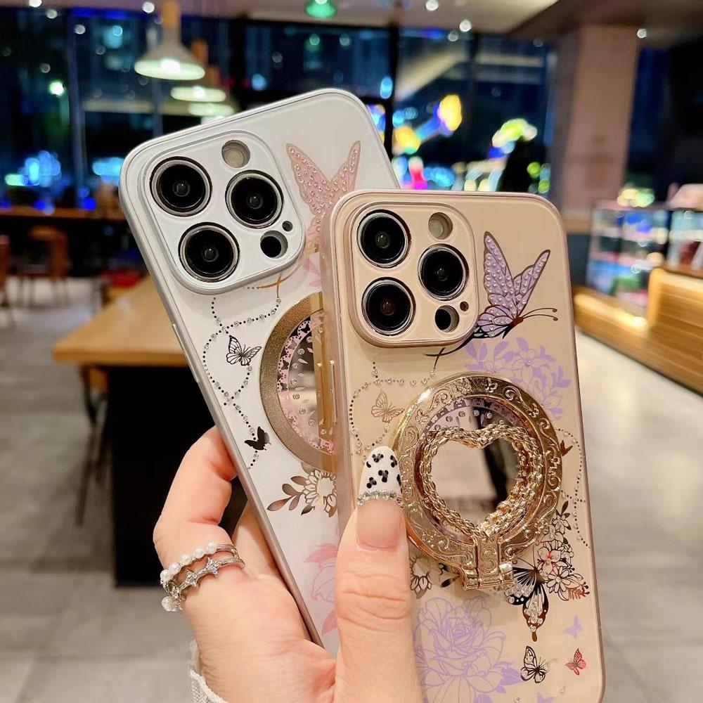 Роскошный блестящий чехол-кольцо с бабочкой для iPhone 16 15 Pro Max 13 14 Plus, съемный магнитный держатель-кольцо Magsafe