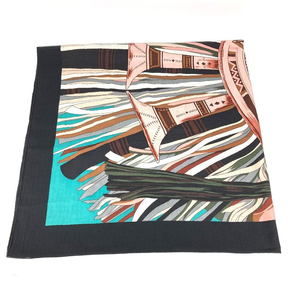 HERMES Calle Jean 140 Large Shawl Stole Scarf Cashmere / silk Black/Multicolore