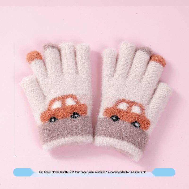 Kids' Winter Cartoon Plush Five-Finger Gloves - Warm, Anti-Freeze, for Boys & Girls, Medium To Large