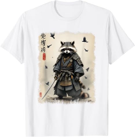 Funny Samurai Raccoon Japanese Warrior Vintage Anime T Shirts Tees for Men and Women