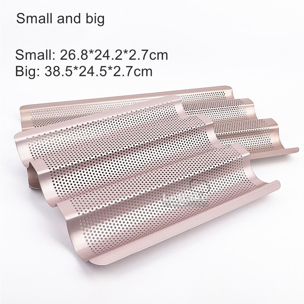 2 sizes 3 well champagne gold colour nonstick coating perforated baguette tray pan french bread mold baking equipment