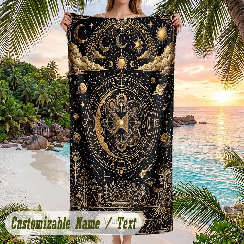 Ethereal Cat Dreamscape Theme Quick Dry Beach Towel Custom Name Text Print Large Sand Resistant Towel Beach Vacation