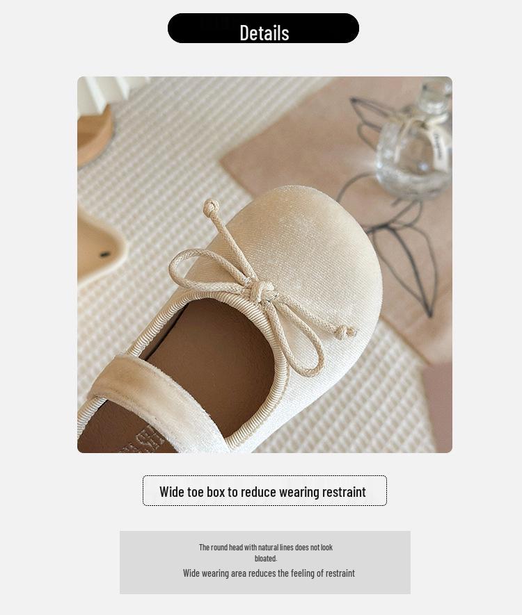 Корейские туфли-принцессы для девочек - Весна/Осень, Бархатные балетки с бантом