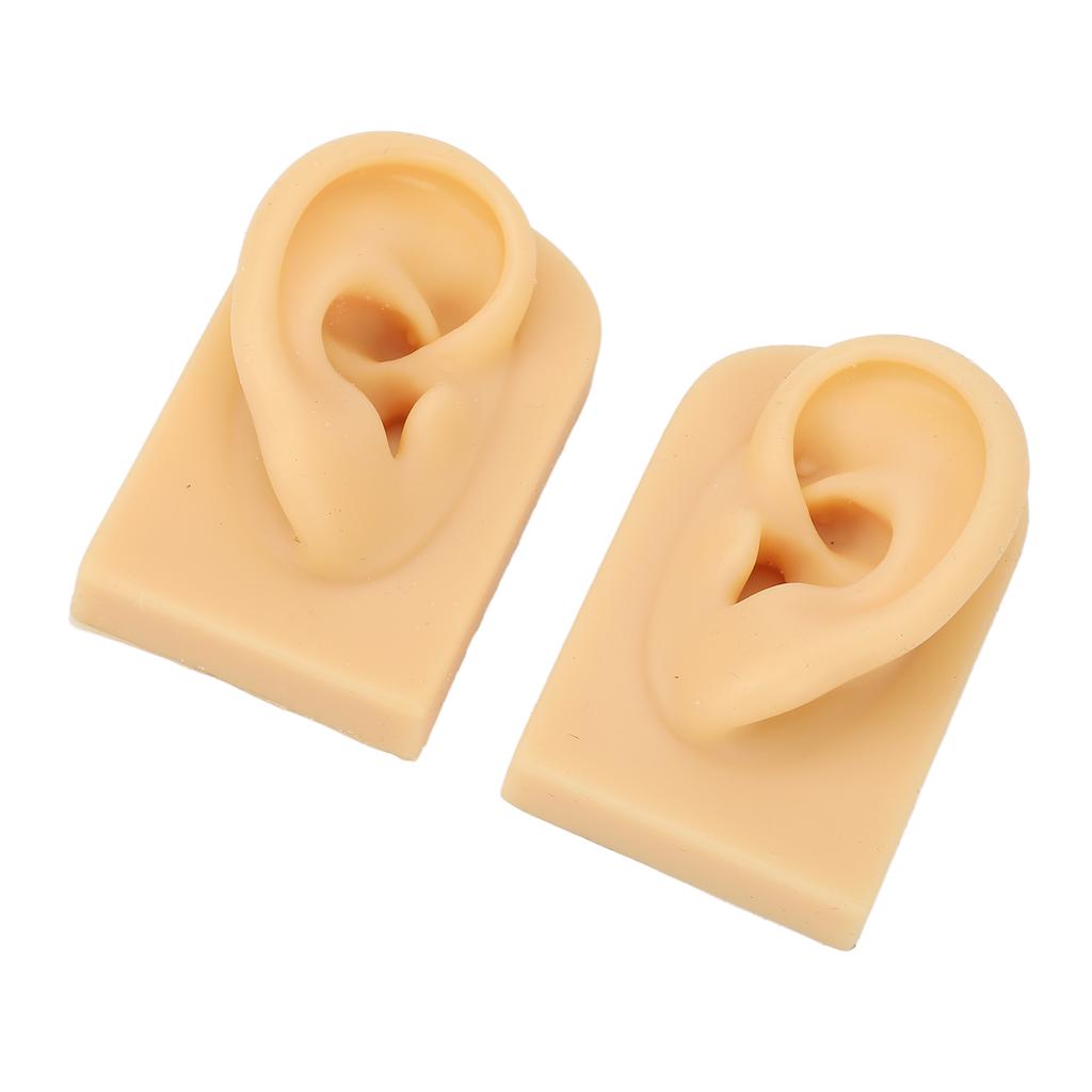 1 Pair Silicone Ear Model Light Skin Color Piercing Practice 3D Ear Model for Acupuncture Training