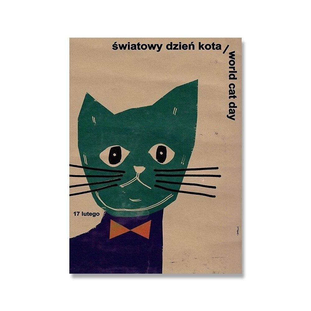 Stay Satan Black Cat Original Polish Poster And Prints Vintage Funny Animal Canvas Painting World Cat Day Wall Art Picture Decor No Frame