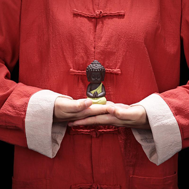 Ceramic Tea Pet Ornaments Buddha Enlightened Statue Mini Monk Figurines Fine Sand Little Monks Tea Pet Furnishing