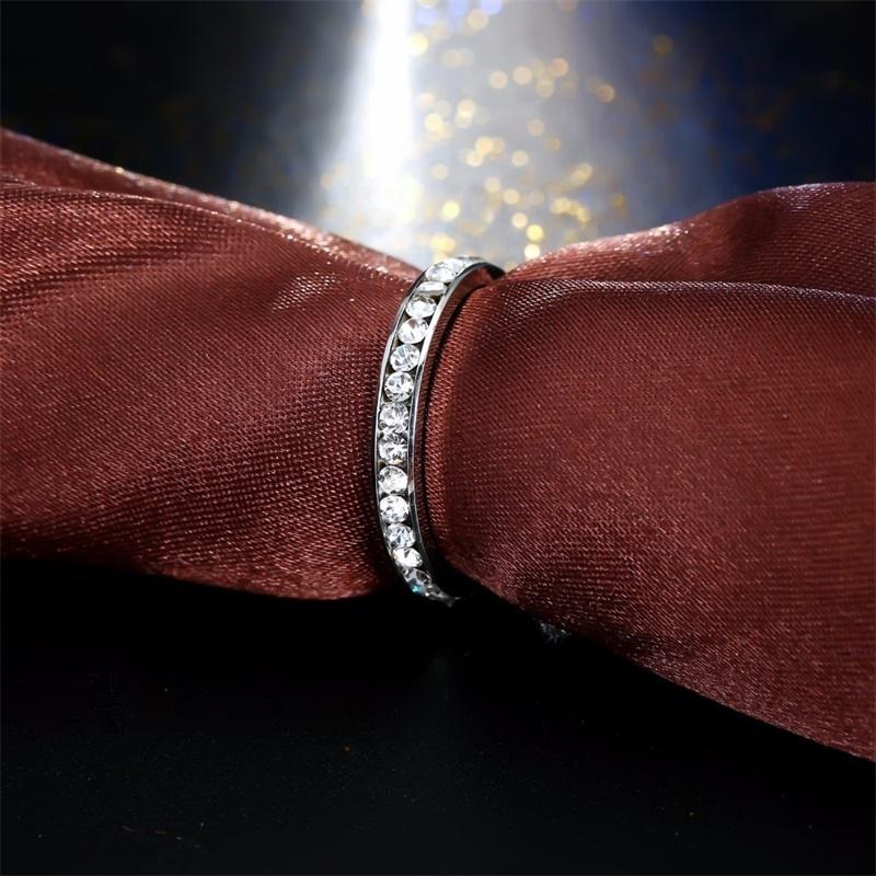 Simple Stainless Steel Rhinestone Rings Engagement Wedding Ring for Women Jewelry Gifts