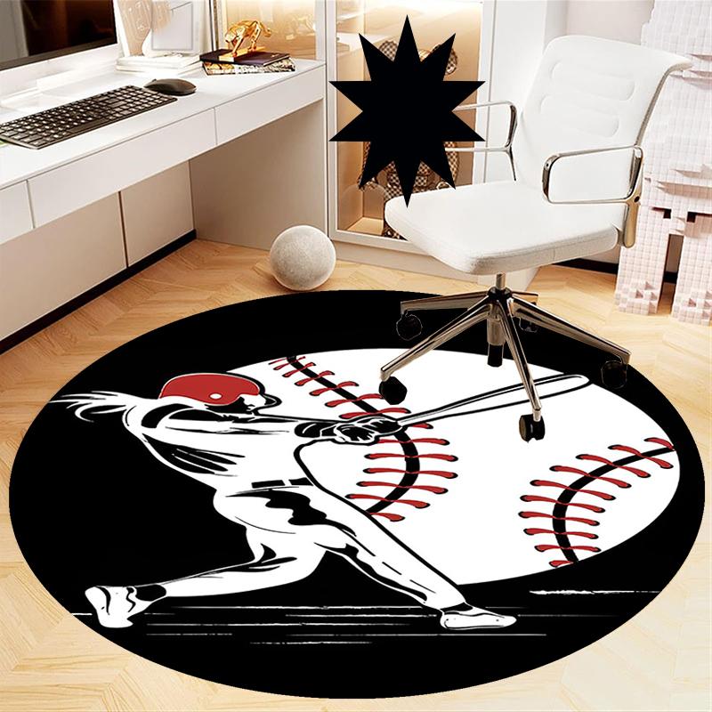 Baseball Printed Round Rug Carpet Chair Rug Area Rug Entryway Doormats,for Office Chair Living Room Bedroom Kitchen Room.
