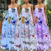 2024 Sexy Summer Dress Women Print Spaghetti Strap Sleeveless Maxi Dress Fashion Pocket Loose Slip Dress Sukienki Letnie