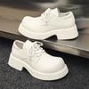 Men's Shoes Summer Casual Platform One-pedal Ins Heightening Derby Shoes Retro White Small Leather Shoes 95558-J