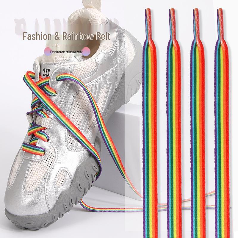 Яркие градиентные плоские шнурки для мужской и женской повседневной спортивной обуви - Радужный принт