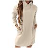 Женское платье-свитшот, толстовки, осенне-зимние толстовки, теплое осеннее однотонное платье с длинными рукавами и длинными рукавами с капюшоном, платье с капюшоном