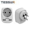 Tessan 3-IN-1 Australia Adapter China Germany Plug with 2 USB Connectors Grey