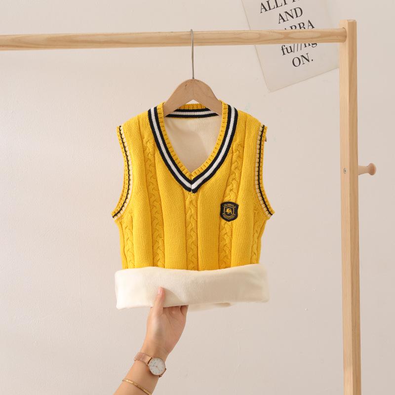 Kids' Preppy Fleece-Lined Vest - Warm School Uniform Sweater for Boys and Girls