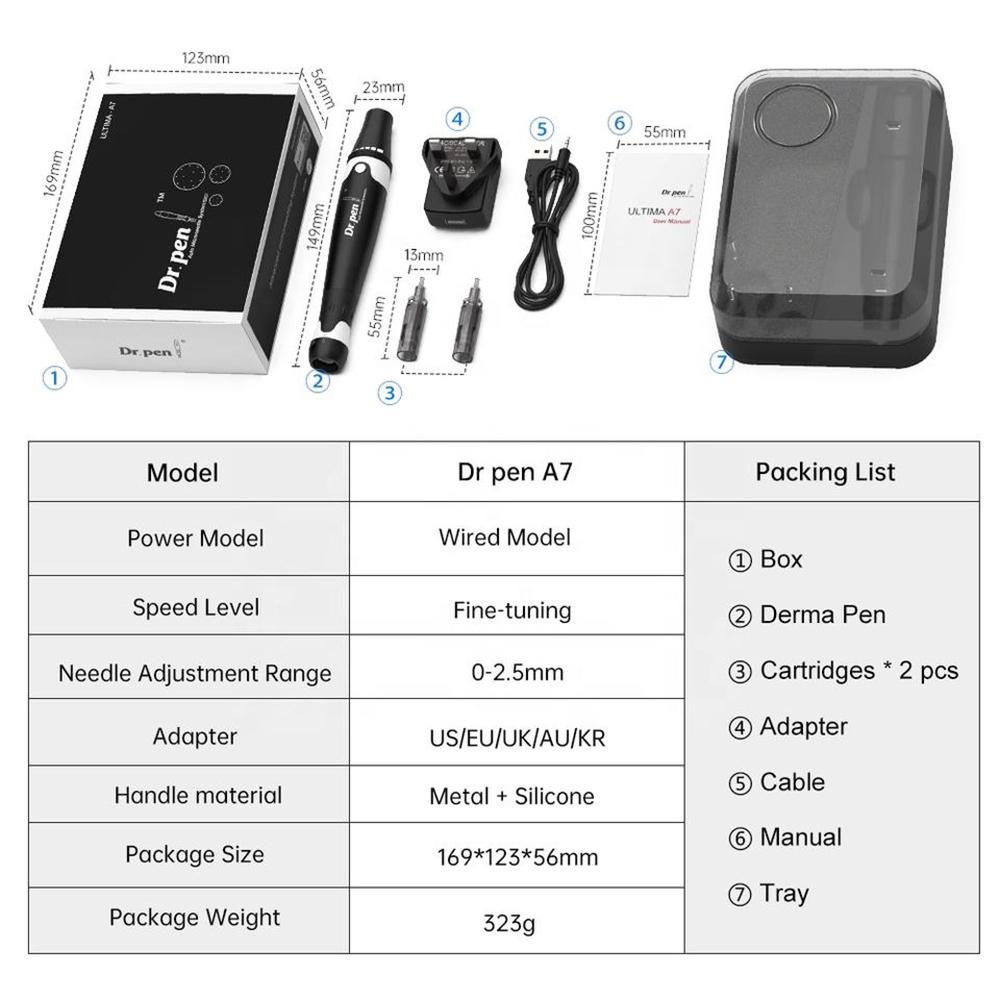 Доктор. Ручка A7 Профессиональная ручка с микроиглами с 12 шт. картриджами Derma Rolling Микроигольная терапевтическая система Уход за кожей Инструмент для красоты