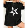 Oversized T Shirt Black Star Print With Hopeagain Text Casual Wear For Women