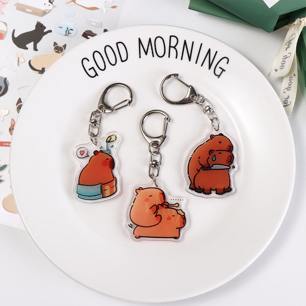 Acrylic Cartoon Capybaras Keyring Cartoon Capybara Kapibala Keyrings Backpack Decor