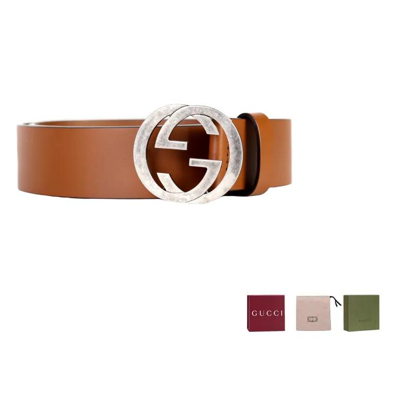 GUCCI Men's GG Logo Buckle Belt Brown / 3.5cm (Unisex) Leather Belts 546389 BGH0N 2535