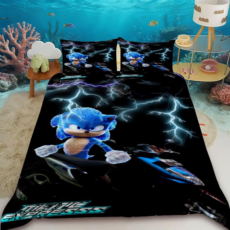 Duvet Cover Sonic Hedgehog Cartoon Bedding Set Comforter Cover with 2 Pillocase Bedroom Dormitory Best Gifts