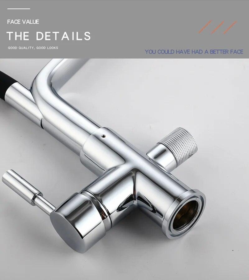 Фильтр для кухни, черный двойной носик, смеситель для питьевой воды, вращение на 360 градусов, функция очистки горячей и холодной воды, кран