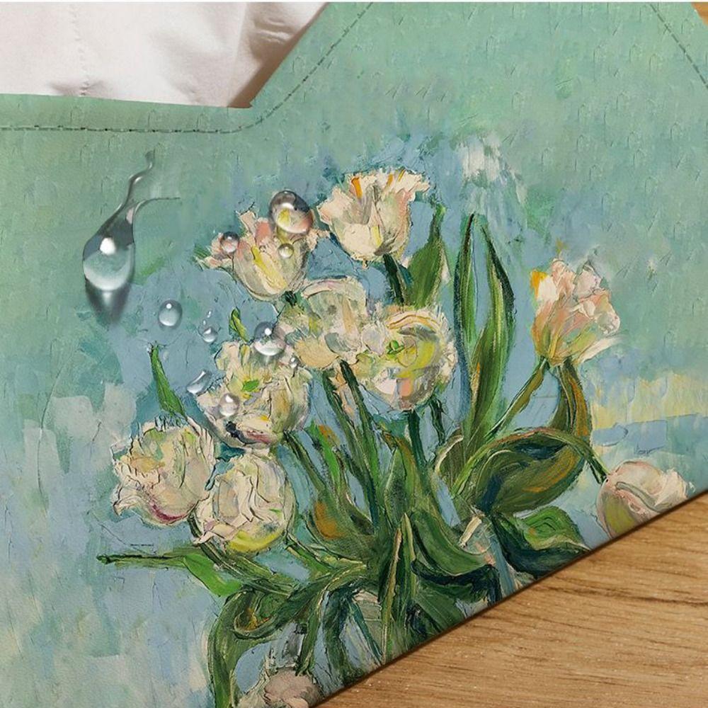 Oil Painting Tissue Case Leather Car Tissue Box Creative Napkin Holder  Home