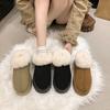 Осень и зима ретро круглый носок один педаль пушистые полутапочки модная платформа женская обувь женский большой размер бархатные хлопковые туфли