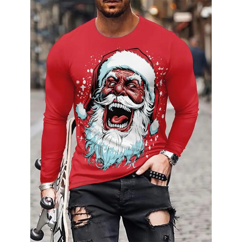 Футболка мужская с длинными рукавами и принтом «Рождественский Клаус», модная повседневная хлопковая кофта с круглым вырезом, новогодний подарок, рождественский топ в стиле хип-хоп, свободная футболка